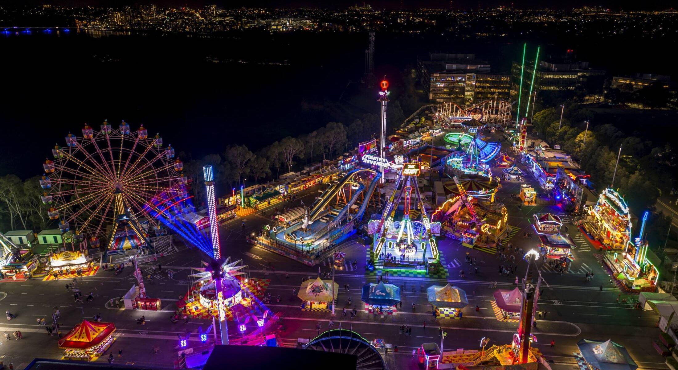 Aerial overlooking the Royal Easter Show at the Sydney Showground, Sydney Olympic Park.
